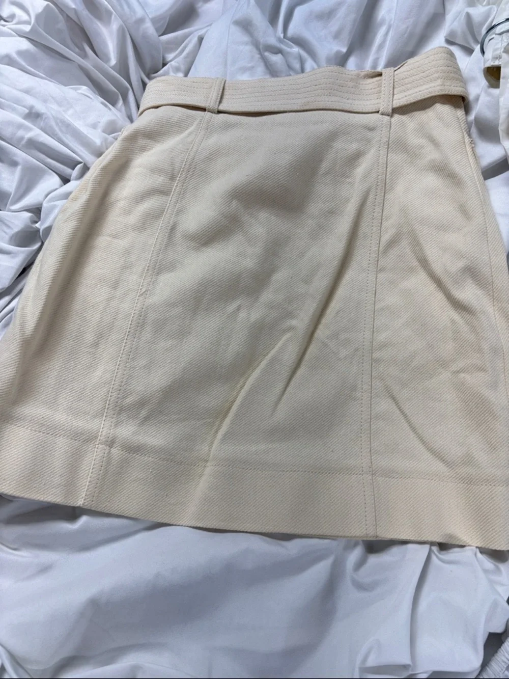 kate spade Luxe Cream Button-Front High Waist linnen blend  twill Skirt withBelt
